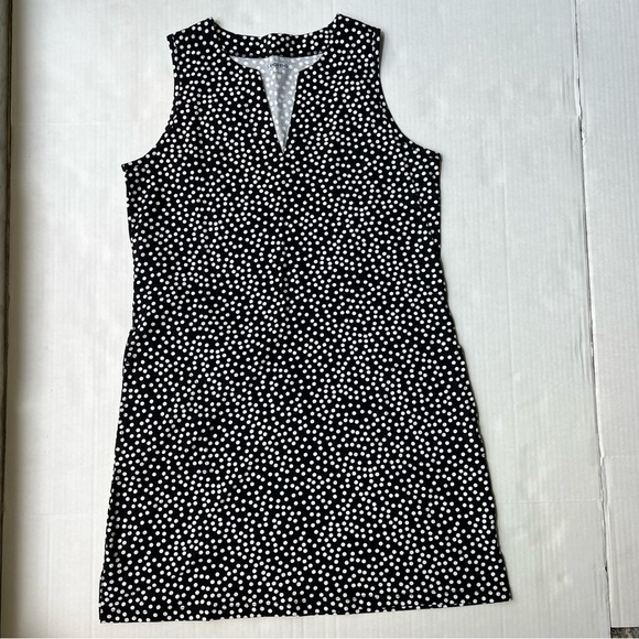 Lands' End Dresses & Skirts - LANDS’ end cotton jersey sleeveless dress black w/ polka dots and pockets medium